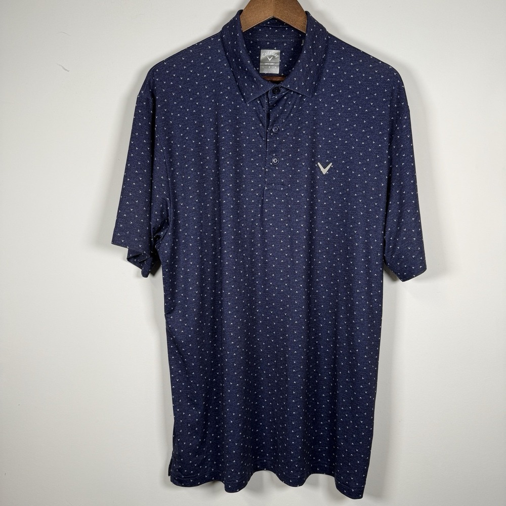 Callaway Opti-Dri Performance Polo Shirt Mens Large‎ Blue Geometric Stretch Golf